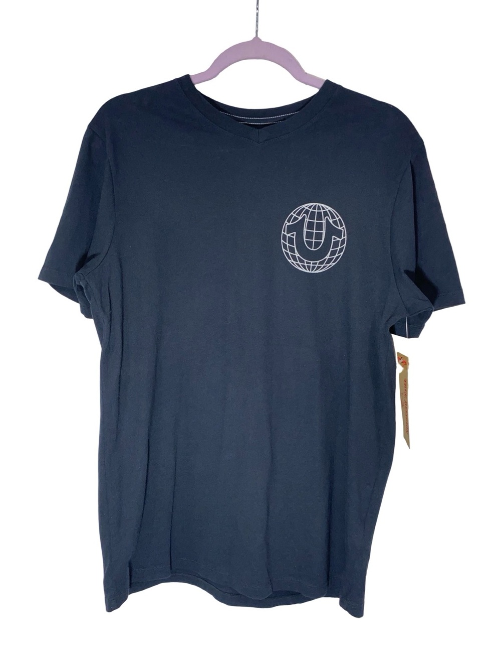 NWT True Religion World Tour 2002 Graphic T-Shirt Black V-Neck Short Sleeve